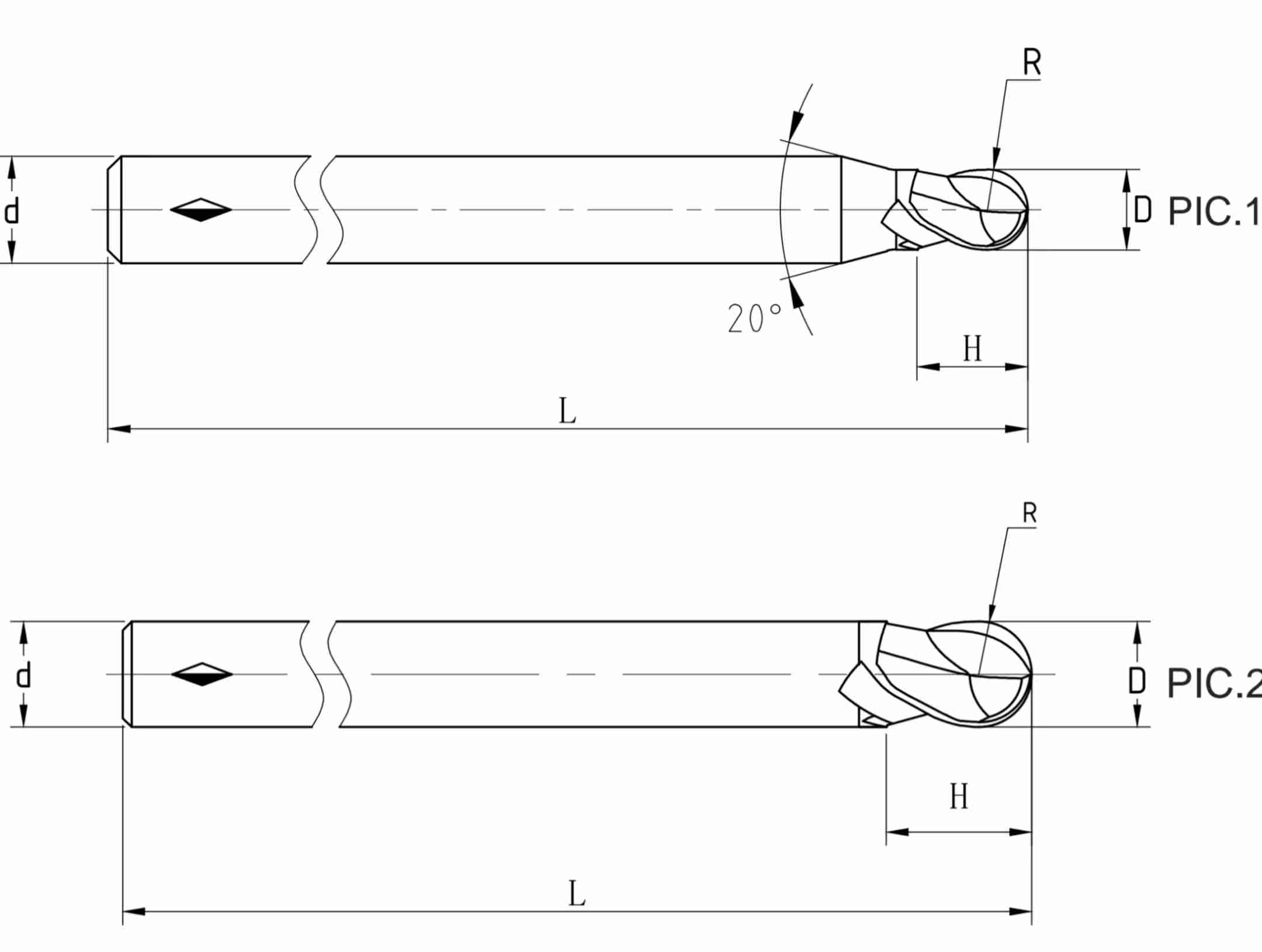 2-flute ball end mill spiral angle
