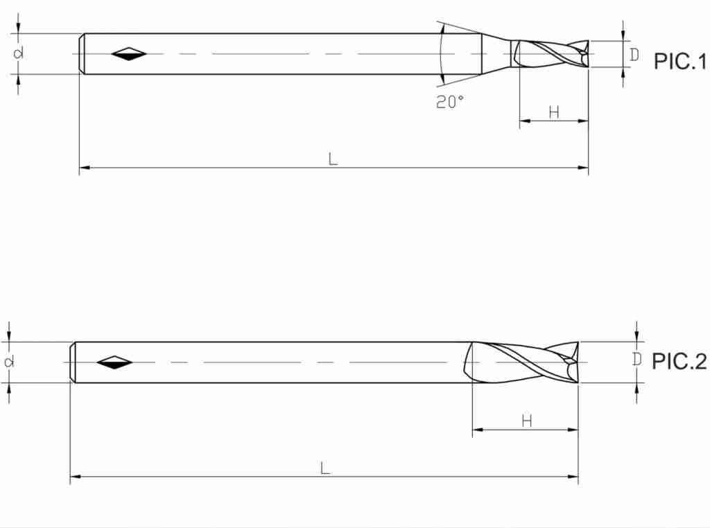 ISO 10911 carbide end mill dimensions diagram showing cutting diameter, shank diameter, cutting length, and overall length