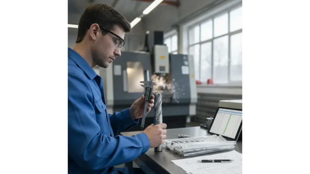 Din 6527 carbide end mill sourcing and production verification scene